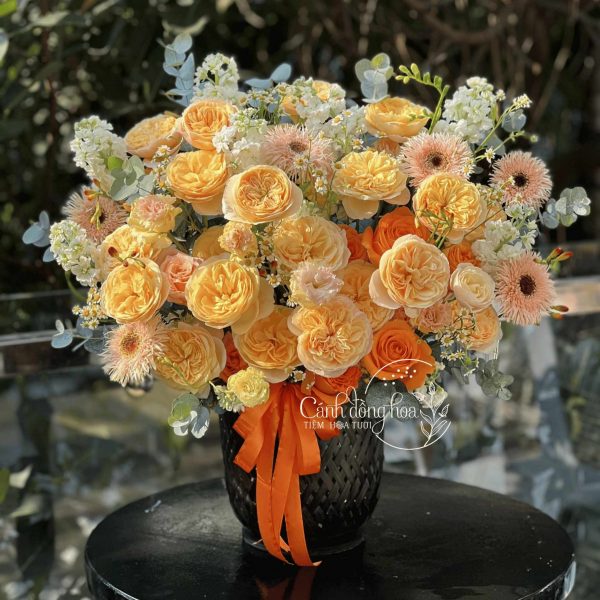 Giỏ Hoa Tone Cam - Chào Đón Một Ngày Mới